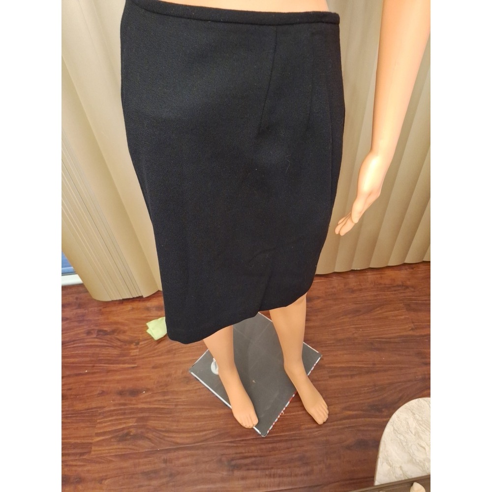 VTG Black Amanda Smith Petite 100% Wool Back Slt Fully Lined Sz 12 Pencil Skirt